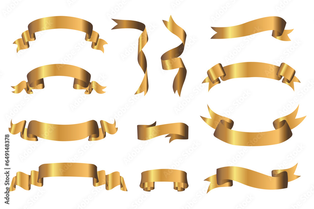 Leinwandbilder gold ribbons mega set elements in flat design. bundle of decorative shiny golden ribbons with empty 