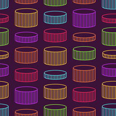 Striped cylinders seamless colorful pattern. Stylish pattern design. Geometric shapes pattern. Vector seamless geometric color background.