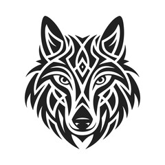 Tribal tattoo of the wolf head in Celtic and Nordic ornament flat style design vector illustration isolated on white background. Scandinavian Viking symbol of the wolf, tribal northern culture tattoo. © Konstantin