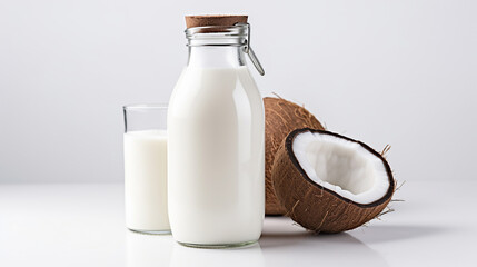 Fototapeta na wymiar Coconut milk on a natural background.