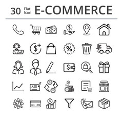 E-commerce icons set. Online shopping thick line icons vector