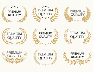 Collection of golden premium quality laurel wreath vector illustration  