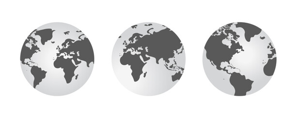 Earth globe with black and white color vector illustration set. world globe. World map in globe shape. Earth globes Flat style. - obrazy, fototapety, plakaty