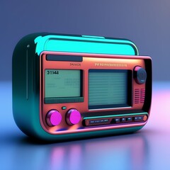 Fototapeta premium vintage personal handheld computer device, 1990s, c4d render, vaporwave aesthetic, product photography,