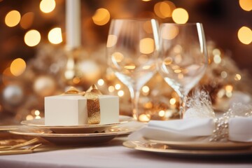 Festive table decoration closeup, Wedding and holiday place setting
