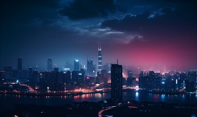 Obraz premium beautiful view of the city at night, ai generative