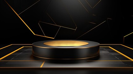 Luxury black gold podium mockup for product with spotlight AI Generative