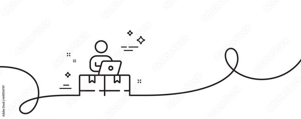 Poster online storage line icon. continuous one line with curl. internet delivery sign. mobile device servi