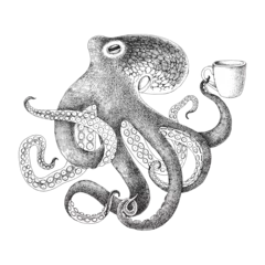 Foto op Canvas Illustration of octopus holding a coffee cup © Marina Gorskaya