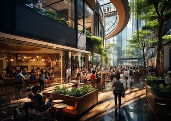 Modern futuristic mall shopping center interior - obrazy, fototapety, plakaty