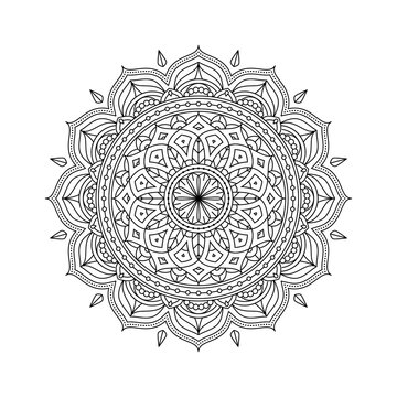 Black And White Round Line Luxurious Lotus Mandala Clipart Shape Vector Design 

