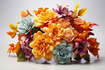 Colorful marigold flower arrangements for Day of the Dead isolated on a gradient background 