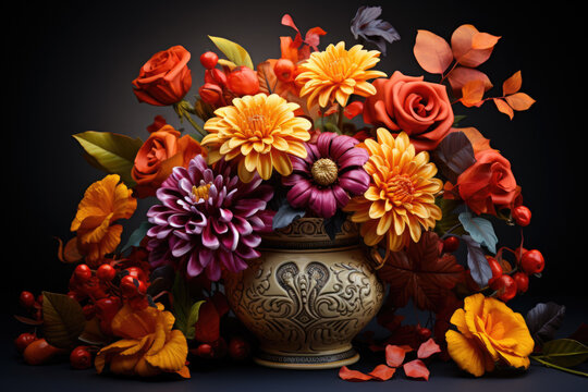 Colorful marigold flower arrangements for Day of the Dead isolated on a gradient background 