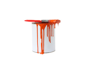 PNG, Сan with red paint and brush, isolated on white background
