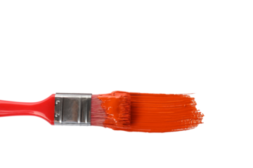 PNG, Brushstroke of red paint and brush, isolated on white background