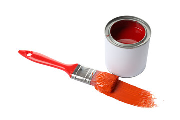 PNG, Can of paint, brush and brushstroke, isolated on white background