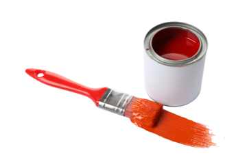 PNG, Can of paint, brush and brushstroke, isolated on white background