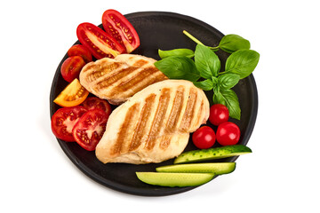 Grilled chicken breast, isolated on white background.