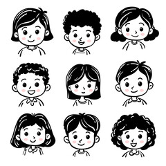 Cartoon children avatars set. Cute faces of boys and girls