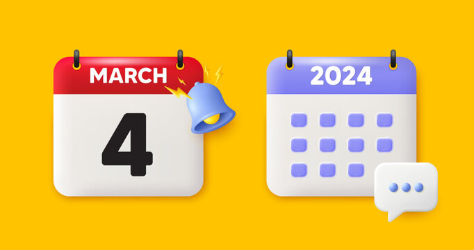 Calendar date 3d icon. 4th day of the month icon. Event schedule date. Meeting appointment time. 4th day of March month. Calendar event reminder date. Vector