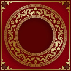 Chinese frame with oriental Asian elements on color background