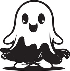 Halloween Cute Ghost Skeleton creepy character scary creature with skull and bones isolated on white background silhouette vector  