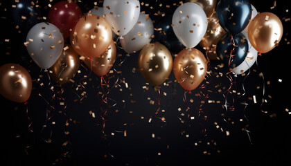 Beautiful Festive Background with Gold and White Balloons