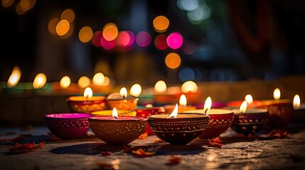 Happy celebrate Deepavali with oil lamp AI Generative