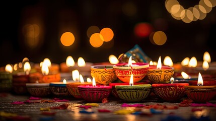 Happy celebrate Deepavali with oil lamp AI Generative