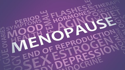 Menopause theme typography graphic work, consisting of important words and concepts. 3D render