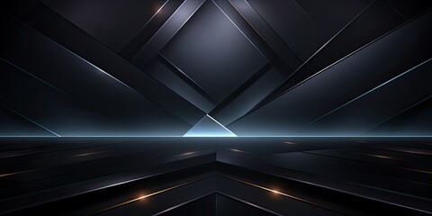 Abstract 3d background, glowing geometric shapes pattern texture on dark black background