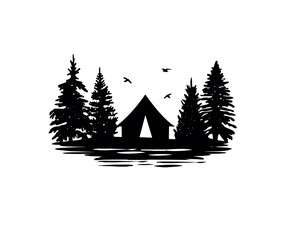 camping in the forest vector silhouette