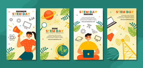 STEM Science, Technology, Engineering, Mathematics Education Social Media Stories Illustration Flat Cartoon Background © denayune