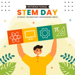 STEM Science, Technology, Engineering, Mathematics Education Social Media Illustration Flat Cartoon Background