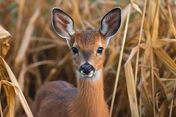 Foto auf Acrylglas Portrait of a young roe deer. Animal in the wild. Roe deer hunting. Hunting season. © Yuliia