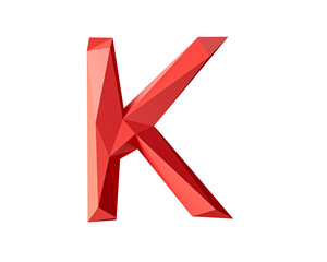 Letters made of low poly red material. 3d illustration of simple polygonal alphabet isolated on white background