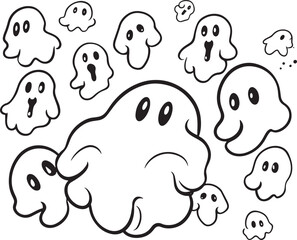 Halloween Cute Skeleton Ghost Skeleton creepy character scary creature with skull and bones isolated on white background silhouette vector  