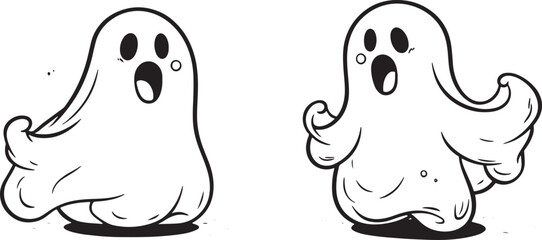 Halloween Cute Skeleton Ghost Skeleton creepy character scary creature with skull and bones isolated on white background silhouette vector  