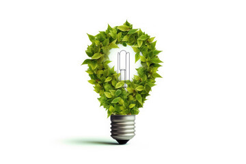 Light bulb with leaves inside Green Energy, AI Generated