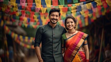 Portrait loving couple with traditional costume AI Generative