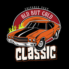 classic car illustration, retro car, old car illustration with editable text effect