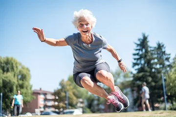 Rolgordijnen Senior doing sport exercises © neirfy