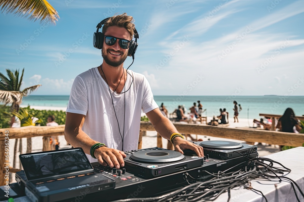 Wall mural DJ at beach party