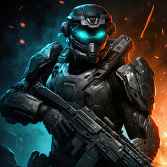 Fototapeta premium A futuristic space solider with tactical gear