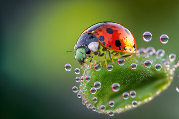 Ladybug on a  green leaf