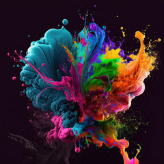 Attractive wallpaper colorful splash of paint, beautiful liquid explosion of bright vivid colors