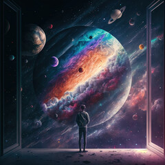Cosmic reflections: solitary teen contemplating the vast universe and its wonders