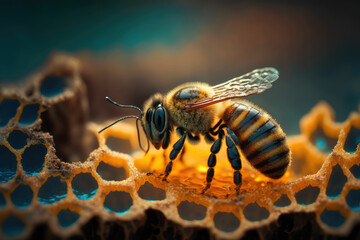Close up macro of a honey bee