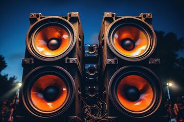 Two speakers are stacked on top of each other. This image can be used to represent audio equipment, technology, music, sound systems, or entertainment. - obrazy, fototapety, plakaty