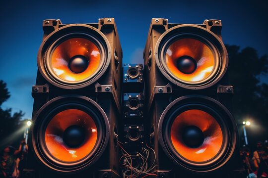 Two speakers are stacked on top of each other. This image can be used to represent audio equipment, technology, music, sound systems, or entertainment.